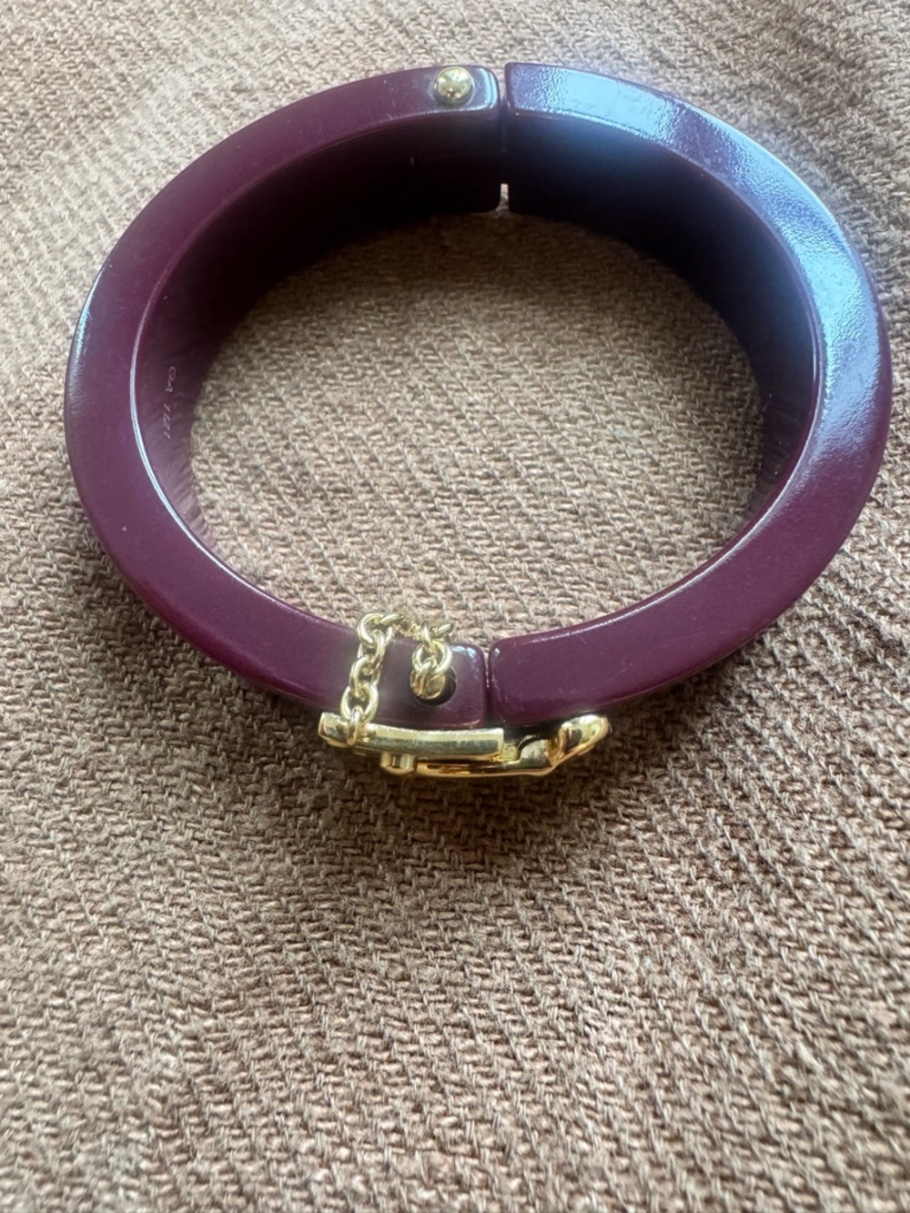 Louis Vuitton Burgundy and Gold Bracelet with Logo Plate - Picture 7 of 7